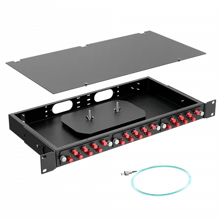 Кросс оптический стоечный LANMIR укомплектованный 8 розеток FC/UPC 16 портов MM 50/125 OM3 1U черный