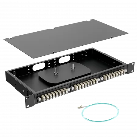Кросс оптический стоечный LANMIR укомплектованный 8 розеток 2LC/UPC 16 портов MM 50/125 OM3 1U черный