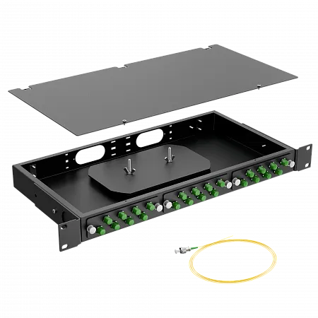 Кросс оптический стоечный LANMIR укомплектованный 8 розеток FC/APC 16 портов SM 9/125 OS2 1U черный