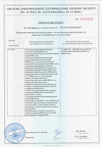 Приложение к сертификату на телекоммуникационные и распределительные шкафы, аксессуары